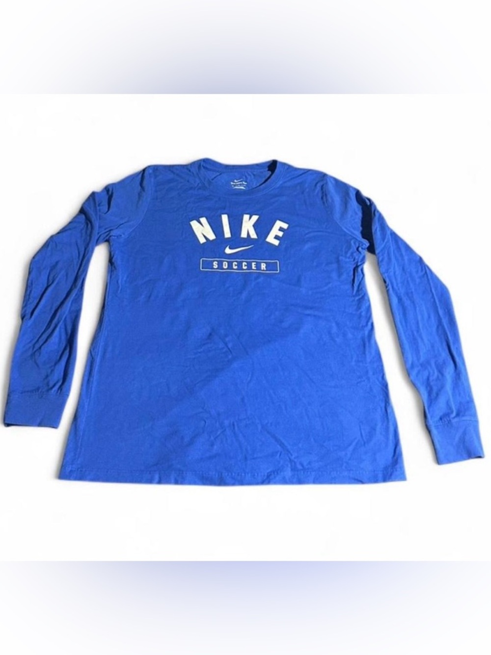 Nike Men's Long Sleeve Soccer Tee - Blue with White Logo